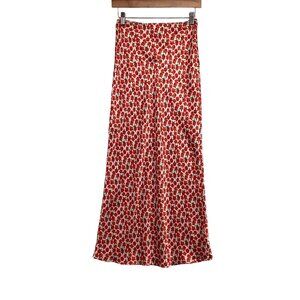 Topshop Womens Maxi Skirt SIze 2 Red Floral Print Long Satin Full‎ Length